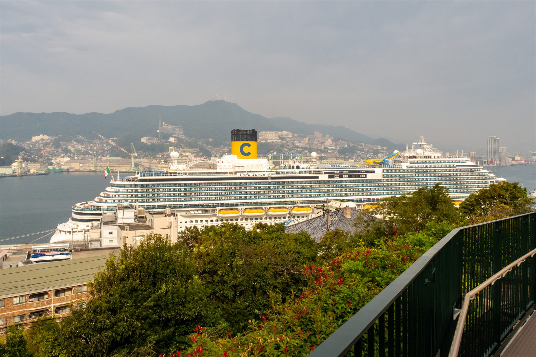 Costa Venezia docked in the harbor at Nagasaki, Japan